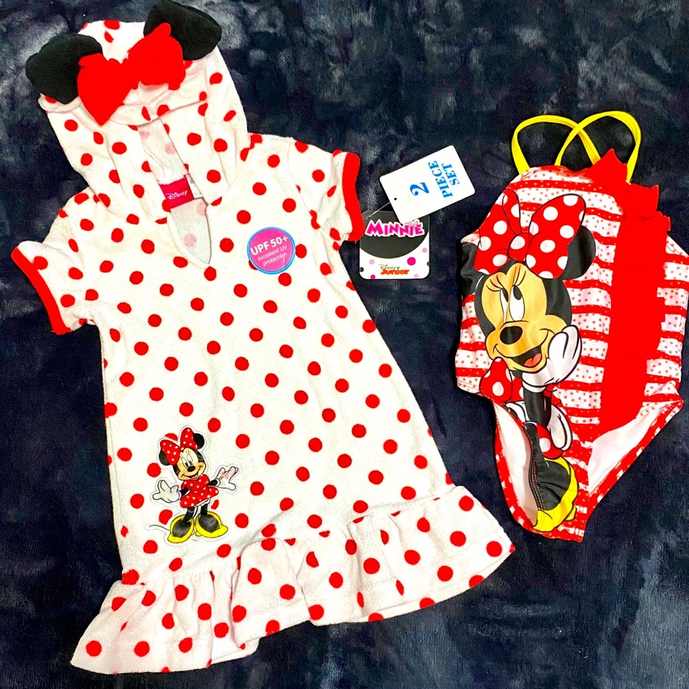 New Disney Minnie 18 mo girls swim set w/ robe